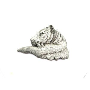 Vintage JJ Pewter Tiger Brooch  Jonette Jewelry Co. Big Cat Cathead Brooch